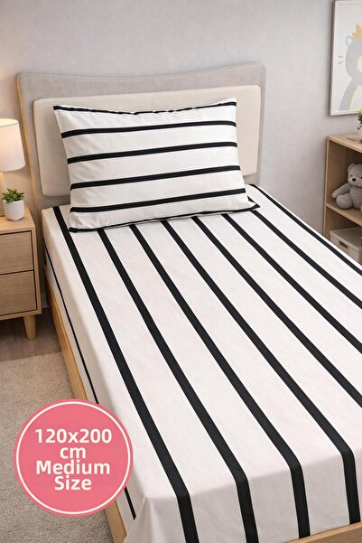 Eponj Home Pes Elastic Bed Sheet Set Medium Size 120X200Cm Funny Striped Black