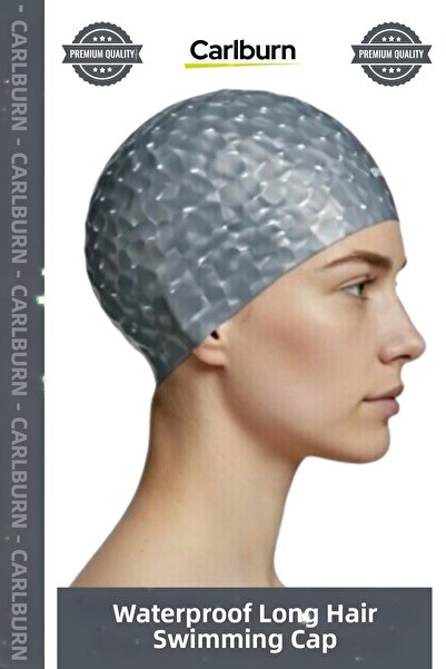 Carlburn # قبعة سباحة من القماش المرن ذات شعر طويل ومضادة للانزلاق ومقاومة لل...