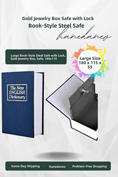 Hanedanev Large Size Book-Looking Steel Safe with Key, Gold Jewelry Box, Safe...