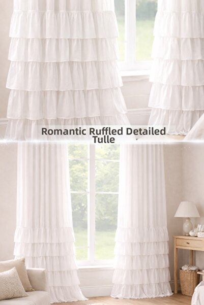 perde plus Linen Tulle Curtain Design Skirt Frilly Off White