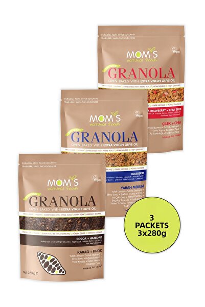 Mom's Natural Foods 3 عبوات جرانولا بالكاكاو والبندق 280 جرام / التوت البري 2...