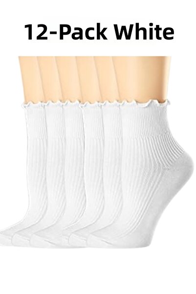 MODASFORM 12 Pairs of Women's White Socks, Sports Socks, Washable, Ruffle Det...