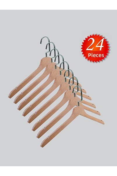NYN Wooden (Lama Silver Hook) Blouse, Dress, T-Shirt Hangers 24 Pieces
