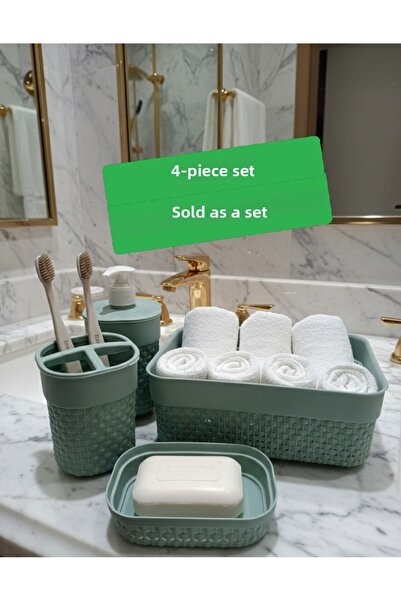 Minka Concept 4-Piece Bathroom Set – Rattan Patterned Soap Dish, Toothbrush H...