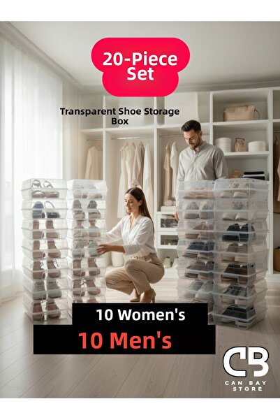 OVERMAX مجموعة من 20 صندوق أحذية شفاف للرجال - منظم لتخزين الأحذية