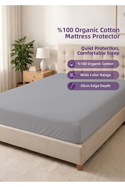 Days In Colours Cearșaf elastic din bumbac organic 100% - 160x200 - Gri - Ser...