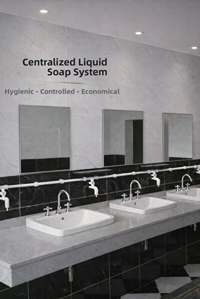 hilal kimya 10 Lt 6-Tap Bottom-Press Liquid Soap Dispenser System with Centra...