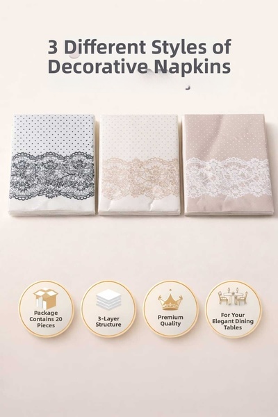 CKM silikon 3 Pack Vintage Lace Patterned Napkins 20 Pieces – 3-Ply Premium