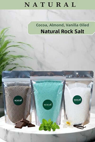 MUMYABİ 3-Pack Natural Ingredient Cocoa-Mint-Vanilla Oil Bath Rock Salt Manic...