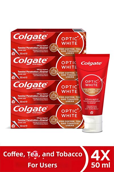Colgate معجون أسنان أوبتيك وايت لمستخدمي القهوة والشاي والتبغ 4 × 50 مل