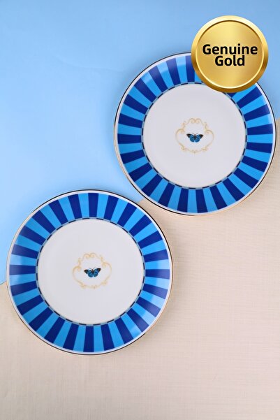 tabakevi Tabak Evi Porcelain Butterfly Collection Gold Gilded Cake Plate Blue...