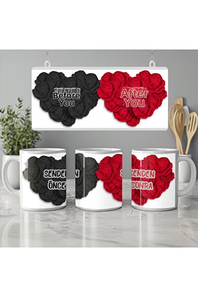 Beramussa 1 Piece Mug with Love Theme Written before and after You - Black Re...