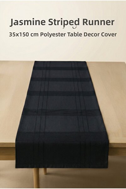 atak by atak home collection Μαύρο ριγέ διακοσμητικό ράνερ τραπεζιού 35x150 ε...
