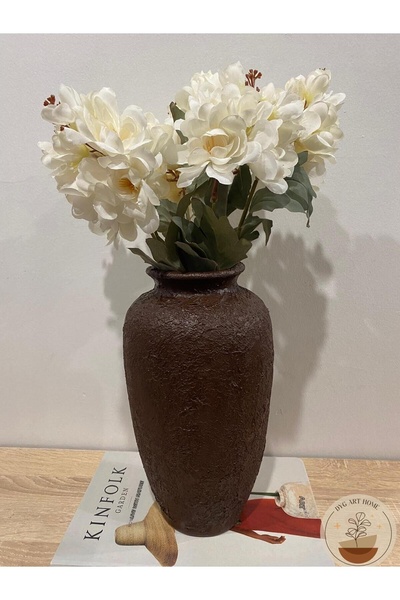 DygArtHome Ceramic Brown Textured Oval Vase (28cm)