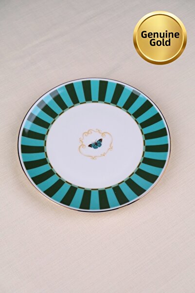 tabakevi Tabak Evi Porcelain Butterfly Collection Gold Gilded Cake Plate Gree...