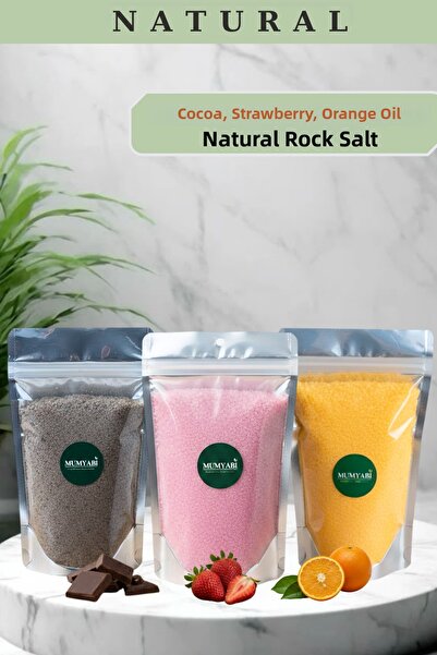 MUMYABİ 3-Pack Natural Ingredient Cocoa-Strawberry-Orange Oil Bath Rock Salt ...