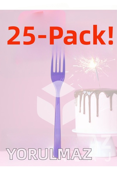 yorulmaz ambalaj ✨ Happy Party Lila Plastic Forks 25-Pack – Disposable for Pa...