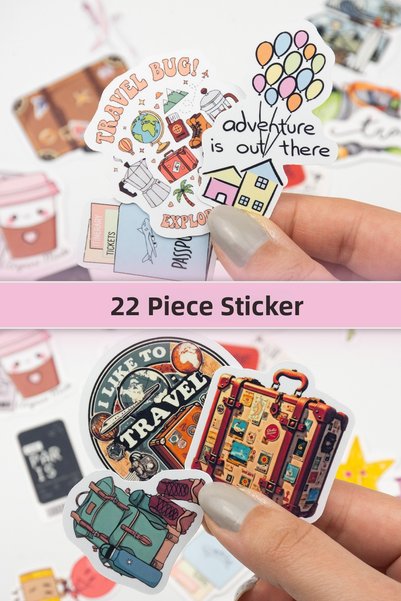 Baprile Travel Themed Sticker Pack 22 Pieces Waterproof Travel Suitcase Laptop Thermos Phone Sticker Set