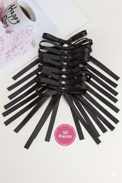 Esram Butik Black 6 mm Ready-Made Bow Birthday Decoration, Cake Decoration, W...