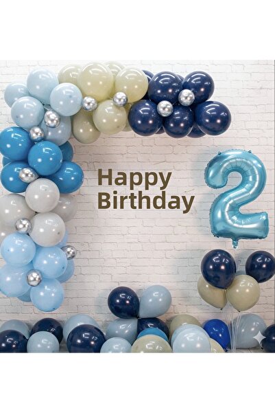 Çemrek Süs Parti Blue Balloon Chain Set Number Balloon Balloon Stand and Bann...