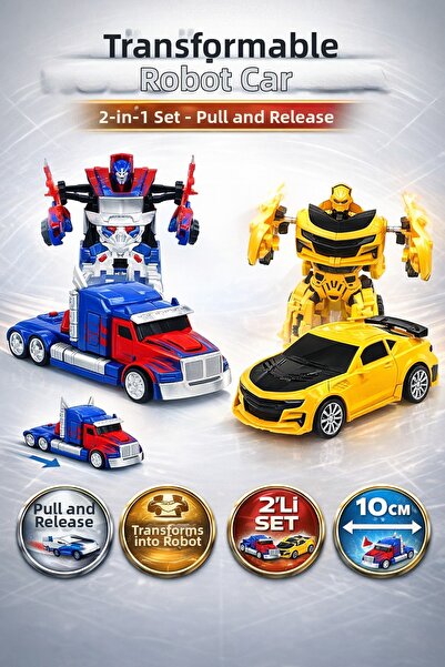 YILDIRIM OYUNCAK Transformable Transformers Robot Car Set of 2 10 cm |   Pull...