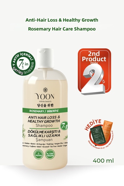 YOON شامبو صحي سريع لتطويل الشعر - للجنسين 400 مل، 7 إكليل الجبل النشط