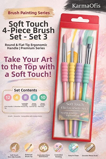 KarmaOfis Soft Touch 4-Piece Brush Set Set 3 |   Round & Flat Tip |   Acrylic...