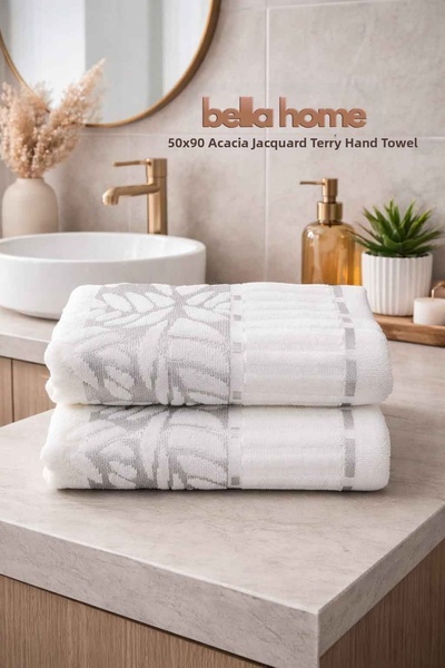 Bella Home Akasya Jacquard Velvet Hand & Face Towel |   50X90 cm |   2 Pieces...