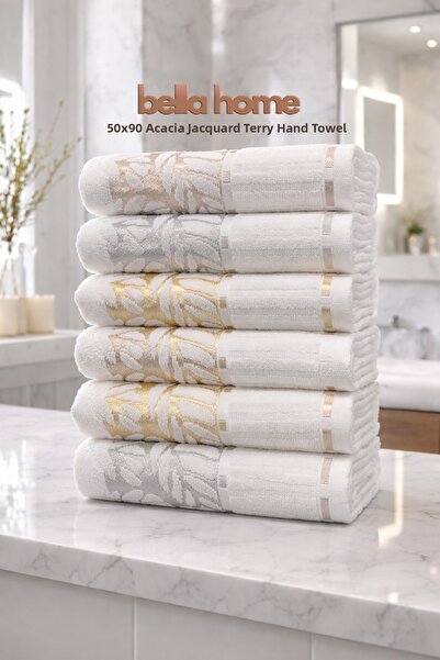 Bella Home Akasya Jacquard Velvet Hand Towel |   50X90 cm |   Set of 6 |   10...