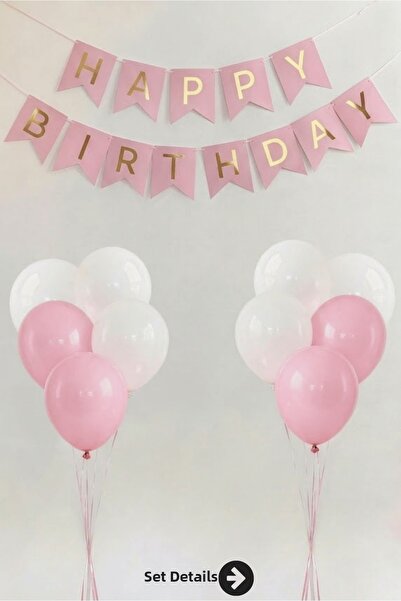 Bunloon Pink Happy Birthday Banner Balloon Set 11 Pieces Birthday Decoration