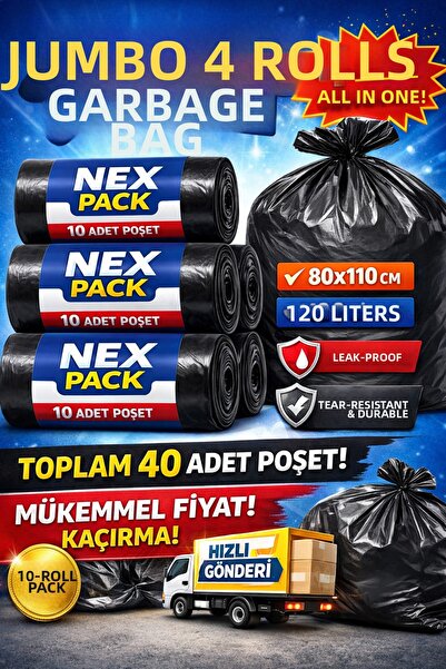 nex pack Industrial Jumbo Size Garbage Bag – Thick 300Gr – 80X110 Large Garba...