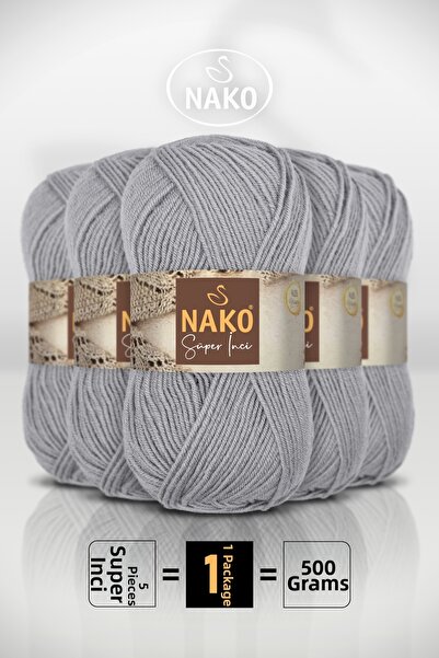 NAKO Super Pearl - 11538 Сив - Опаковка от 5 - 100 г/260 м - Прежда за ръчно ...