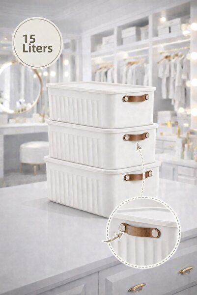 Mim Life صندوق تنظيم سعة 15 لترًا مع غطاء، 3 قطع |   جلد صندوق تخزين متعدد ال...