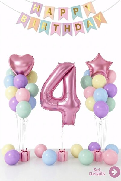 Bunloon Macaron 4 Year Old Birthday Balloon Set Happy Birthday Party Decorations