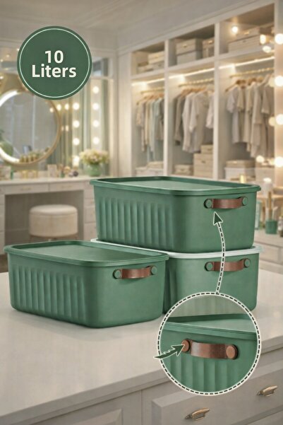 Mim Life صندوق تنظيم ملون بسعة 10 لتر مع غطاء، 3 قطع |   جلد صندوق تخزين متعد...