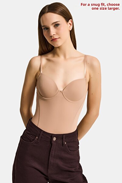 it's basic Body cu bretele pentru femei, bej, din nurcă, cu închidere cu caps...