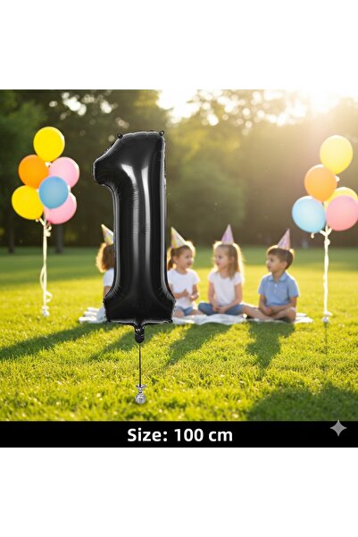 Deniz Party Store بالون فويل أسود عمره سنة واحدة 100 سم 40 بوصة