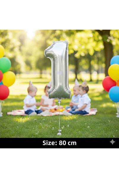 Deniz Party Store 76-80 سم (1) بالون فويل على شكل رقم واحد فضي