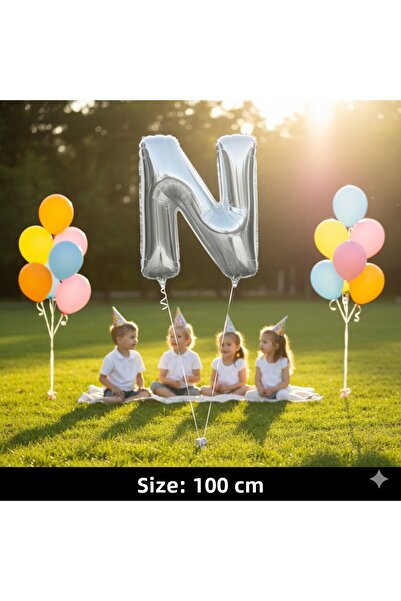 Deniz Party Store بالون فويل مقاس 40 بوصة 100 سم (N) باللون الرمادي الفضي