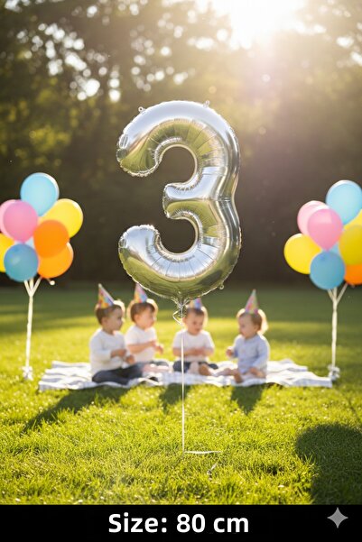 Deniz Party Store 34 بوصة 76-80 سم بالون فضي 3 أرقام من رقائق معدنية