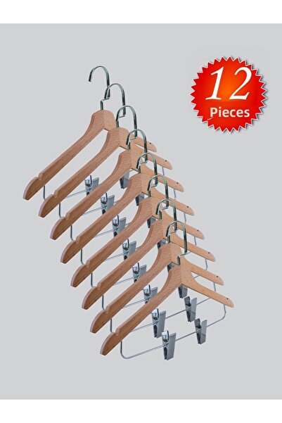 NYN Wooden (Lama Silver Hook) Hangers for Skirts, Pants, Blouses, with Hooks ...