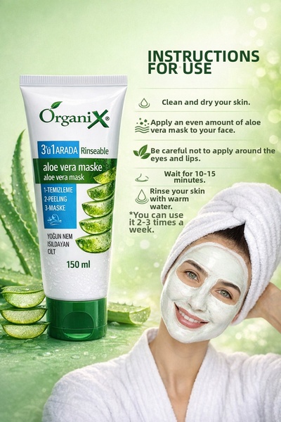 Organix قناع الوجه بالصبار - قناع 3 في 1 للتنظيف والتقشير والترطيب 150 مل