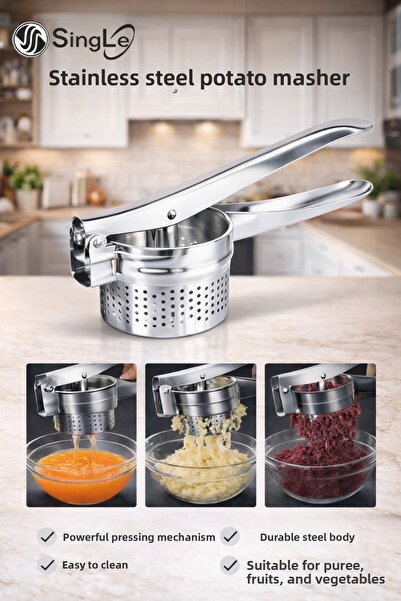 Single Stainless Steel Potato Masher Large Chamber Potato Masher Puree Maker