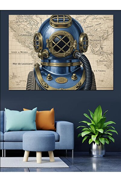 KanvasSepeti Casca de scafandru veche Pictură în ulei de înaltă calitate text...