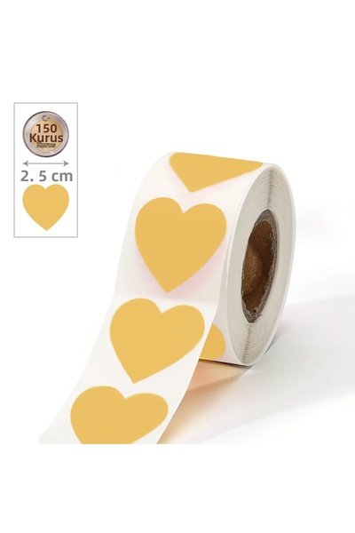 hdcw 500 BUCĂȚI ROLĂ DE 2,5 CM AUTOCOLANT ADEZIV CU INIMĂ GALBEN PASTEL ETICH...