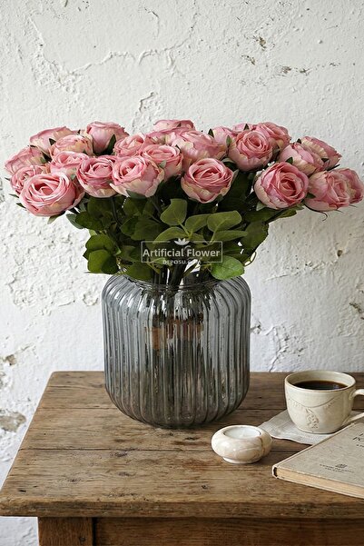 Yapay Çiçek Deposu Artificial Flower 9-Piece Gentle Luxury Gonca Rose Branch ...