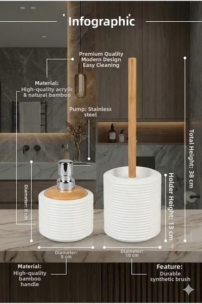 RİVO HOME DECOR Acrylic Body, Stainless Chrome Pump, Modern Design, Bamboo De...