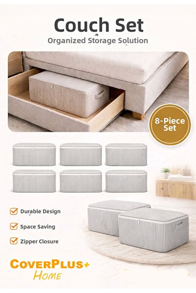 CoverPlus أنثراسايت مخطط سرير قابل للتحويل وصندوق تخزين تحت السرير لحاف، لتخز...