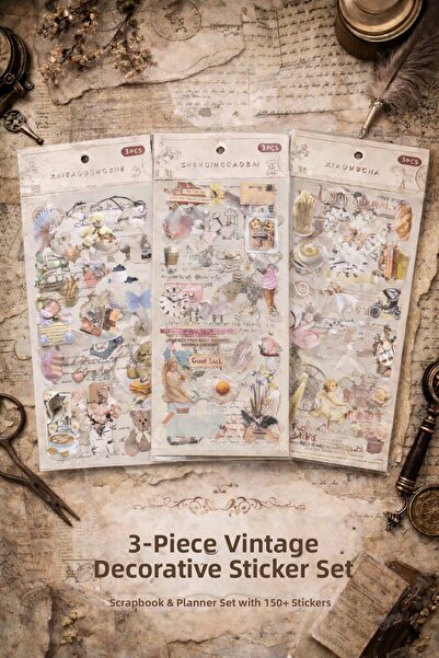 hediyeofisi Set de 3 autocolante decorative vintage – peste 150 de etichete p...