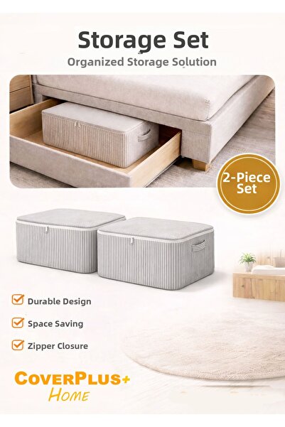 CoverPlus أنثراسايت مخطط سرير قابل للتحويل وصندوق تخزين تحت السرير لحاف، لتخز...